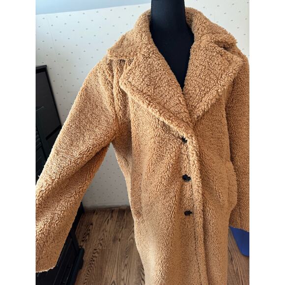 LOFT Faux Sherpa Teddy Camel Long Coat Size Medium - Picture 3 of 10